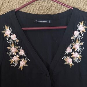 Abercrombie & Fitch Black Dress with White Floral Embroidery